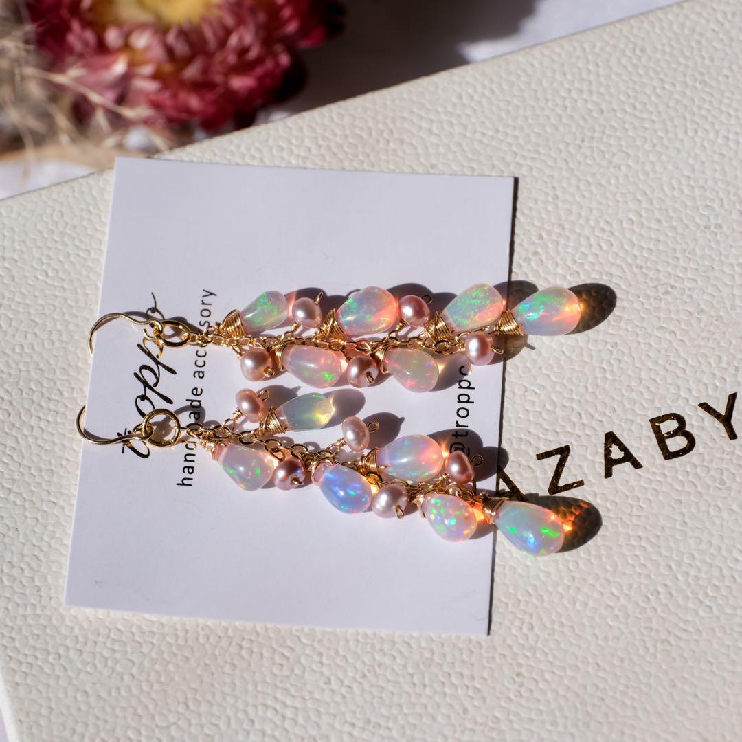 14kgf桜カラーオパールピアス/イヤリング