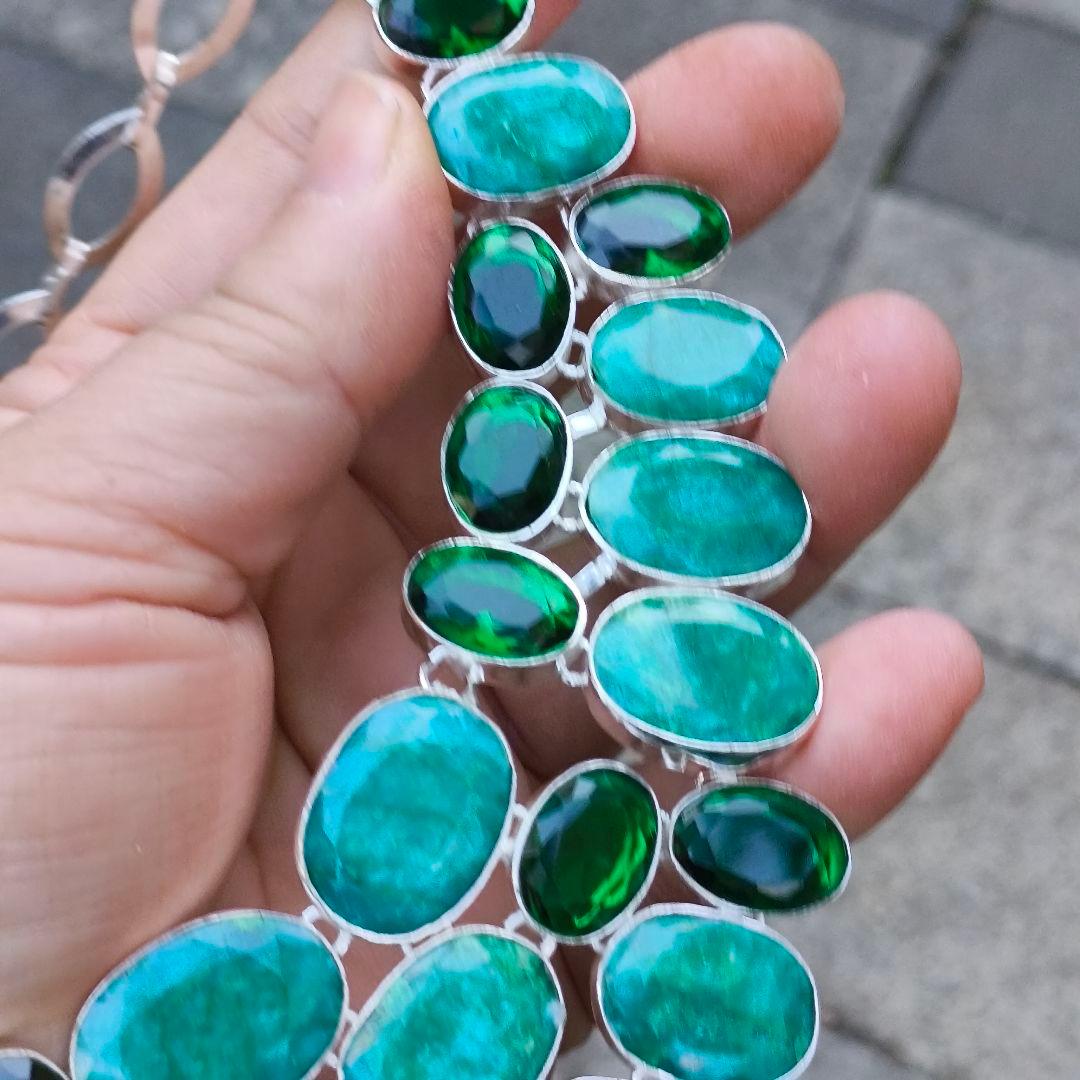 特大 エメラルド 19 天然石 ネックレス シルバー ビジュージュエリー