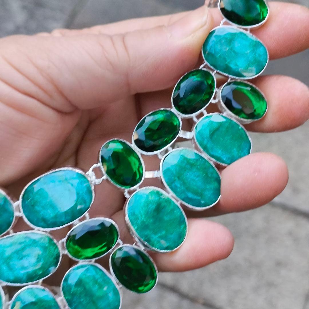 特大 エメラルド 19 天然石 ネックレス シルバー ビジュージュエリー