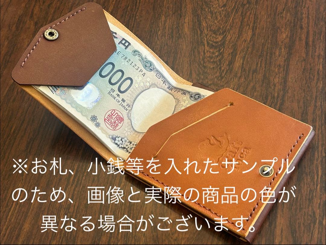 本革 ミニ財布 コンパクト財布 ハンドメイド レザー 手縫い 二つ折り　ブラック