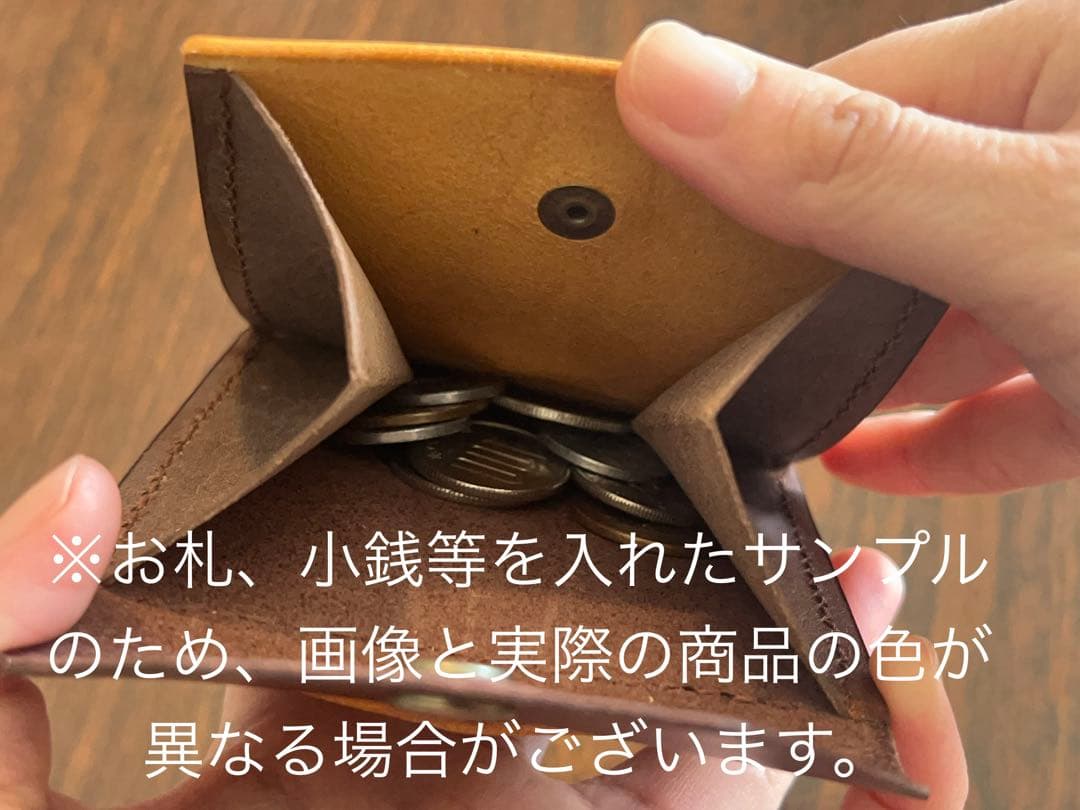 本革 ミニ財布 コンパクト財布 ハンドメイド レザー 手縫い 二つ折り　ブラック
