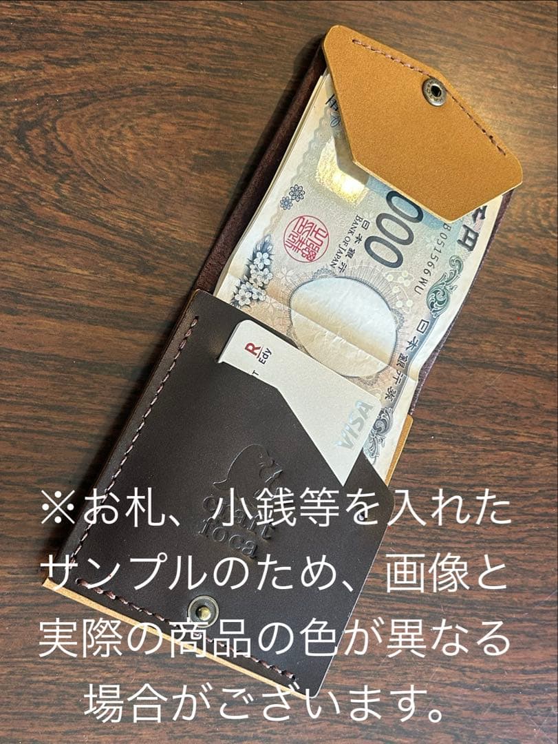 本革 ミニ財布 コンパクト財布 ハンドメイド レザー 手縫い 二つ折り　ブラック