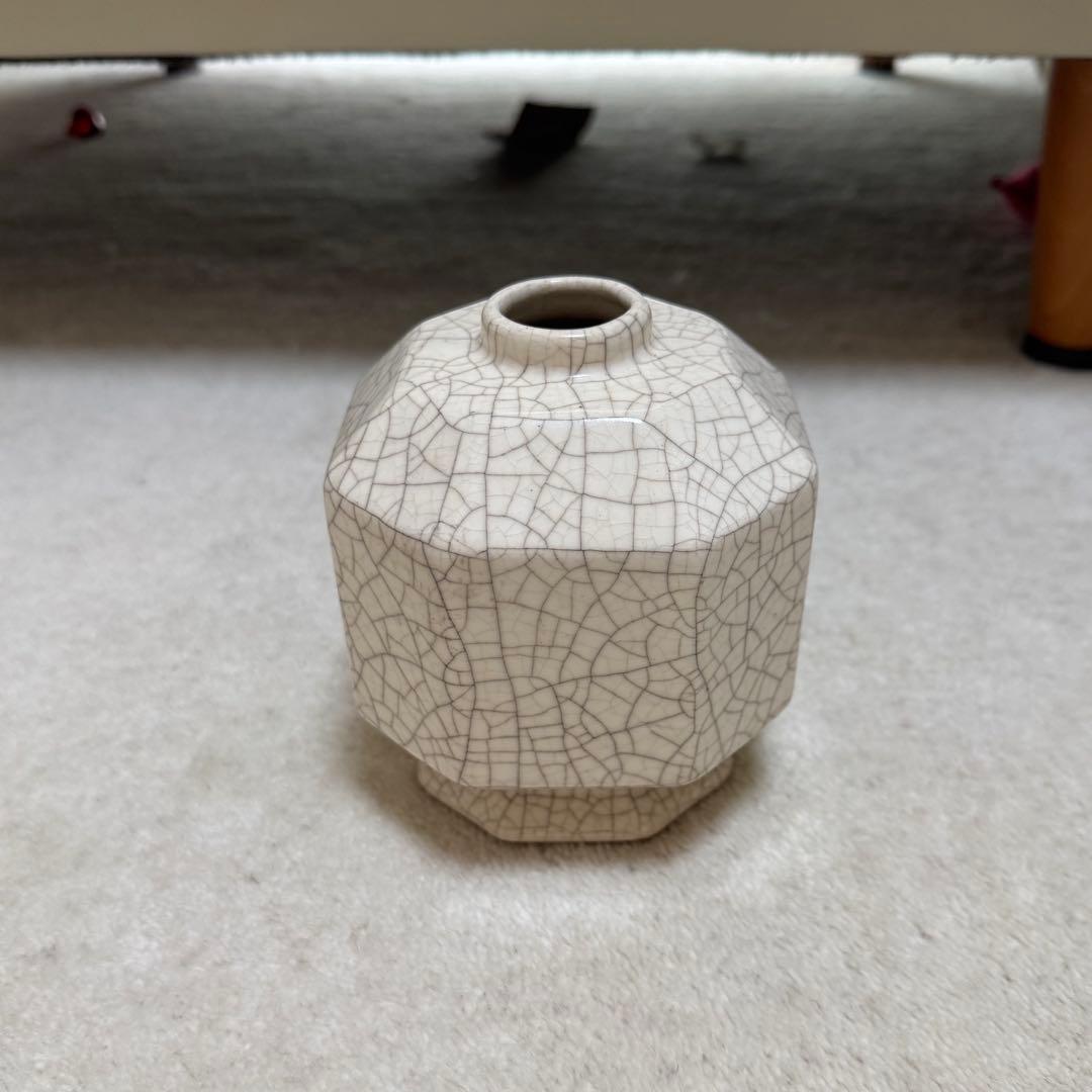 中国美術　八角面取　壺　花瓶　花器　氷裂貫入　骨董