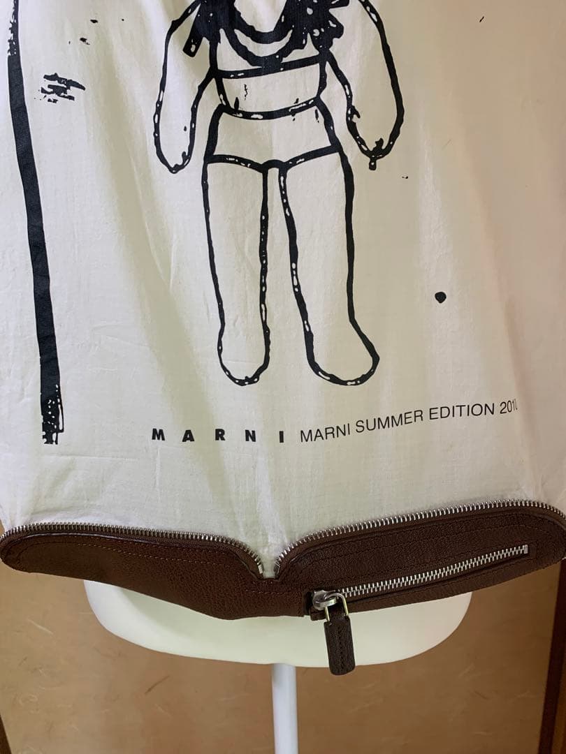 MＡＲNＩ　パペット　折り畳みバック　2010 美品　コットン生地&皮