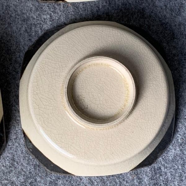 京焼帯山茶道具模様角切手塩皿4枚[B34392]