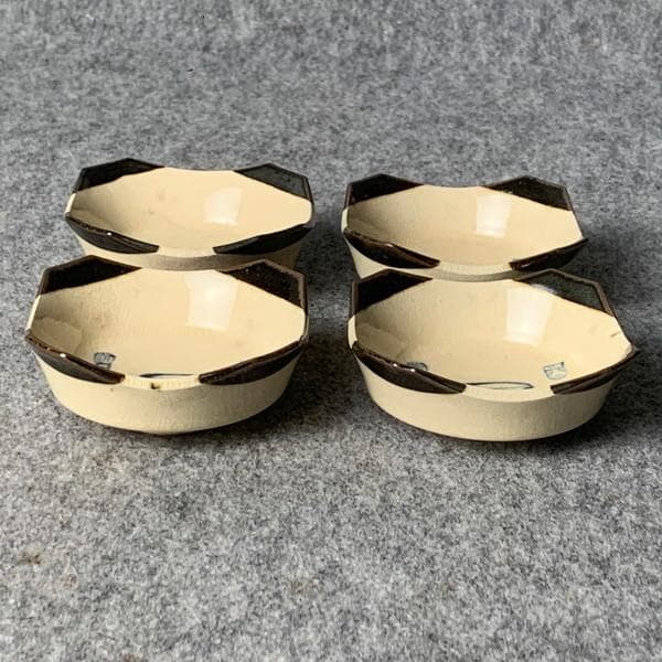 京焼帯山茶道具模様角切手塩皿4枚[B34392]