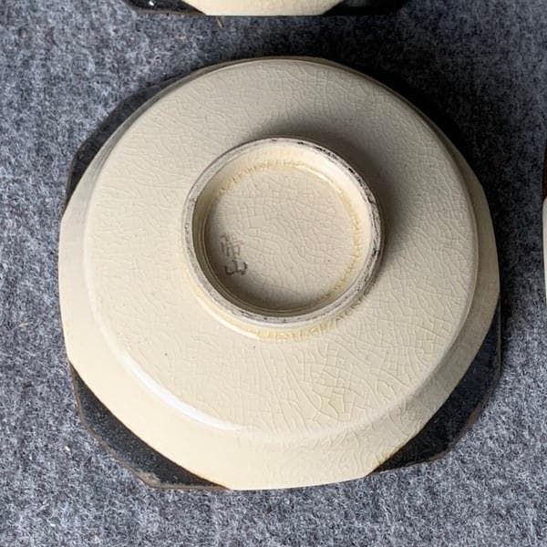 京焼帯山茶道具模様角切手塩皿4枚[B34392]