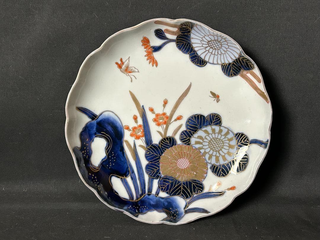 古伊万里 染錦 金彩 花蝶図 六寸皿 5客 江戸後期 61
