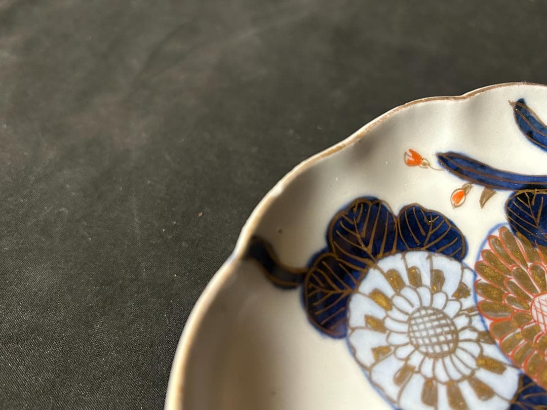 古伊万里 染錦 金彩 花蝶図 六寸皿 5客 江戸後期 61