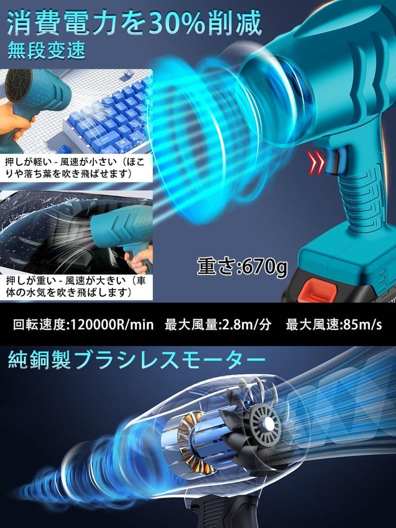 ✨️高圧洗浄機 コードレス 充電式ブロワー セット 強力噴射 軽量 PSE認証