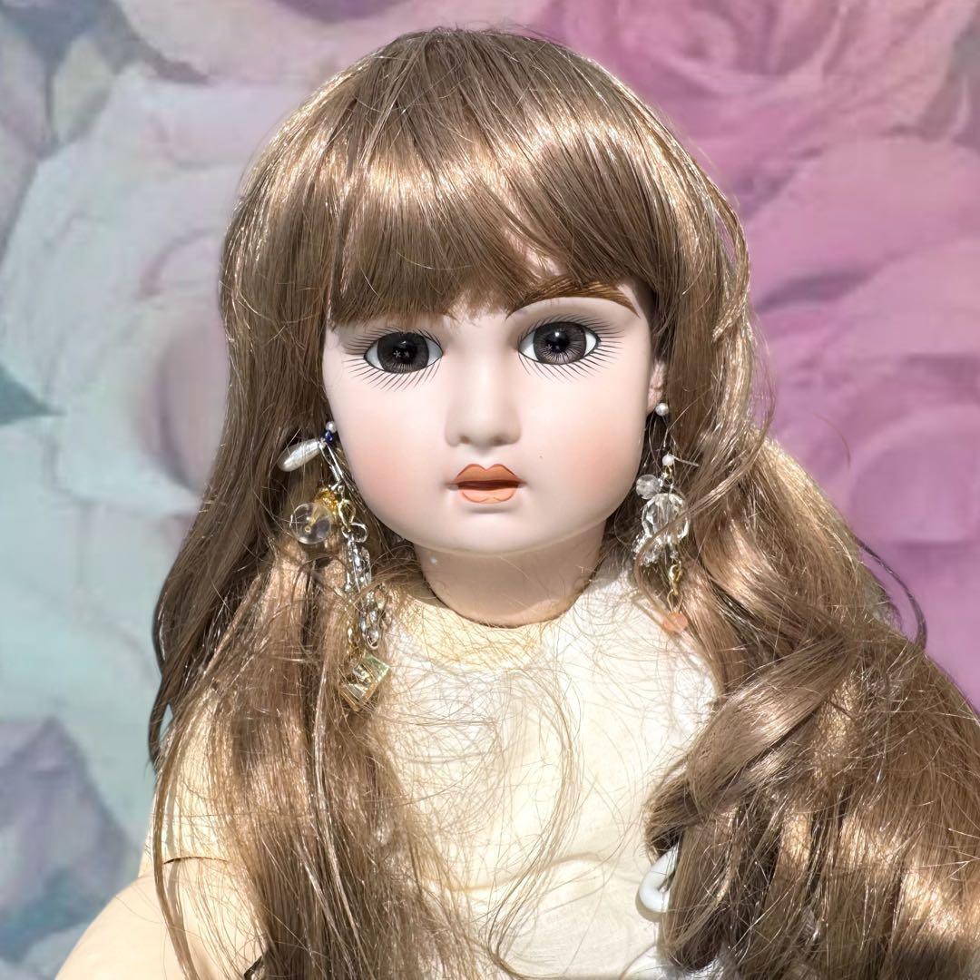 ビスクドール ジュモー グリーン ブラック ドレス ピンク 薔薇 ボネ カメオ