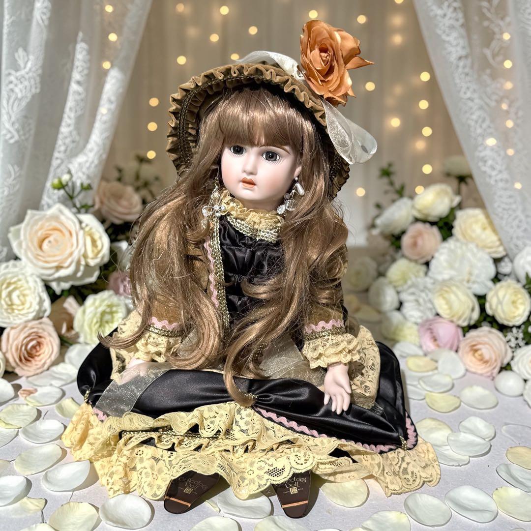 ビスクドール ジュモー グリーン ブラック ドレス ピンク 薔薇 ボネ カメオ