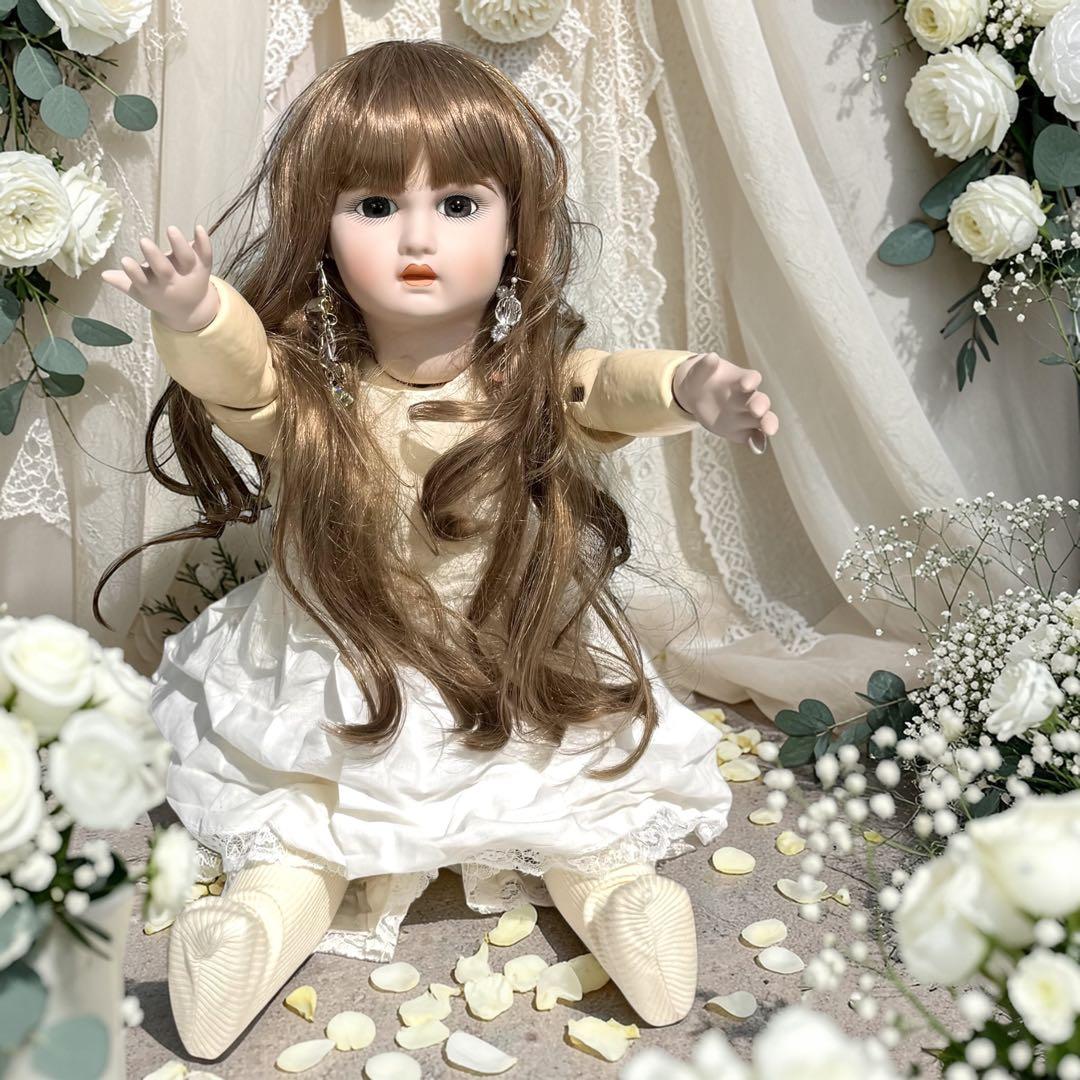 ビスクドール ジュモー グリーン ブラック ドレス ピンク 薔薇 ボネ カメオ