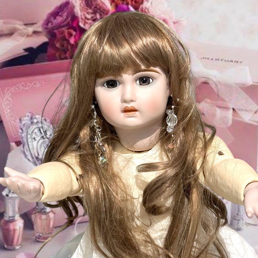 ビスクドール ジュモー グリーン ブラック ドレス ピンク 薔薇 ボネ カメオ