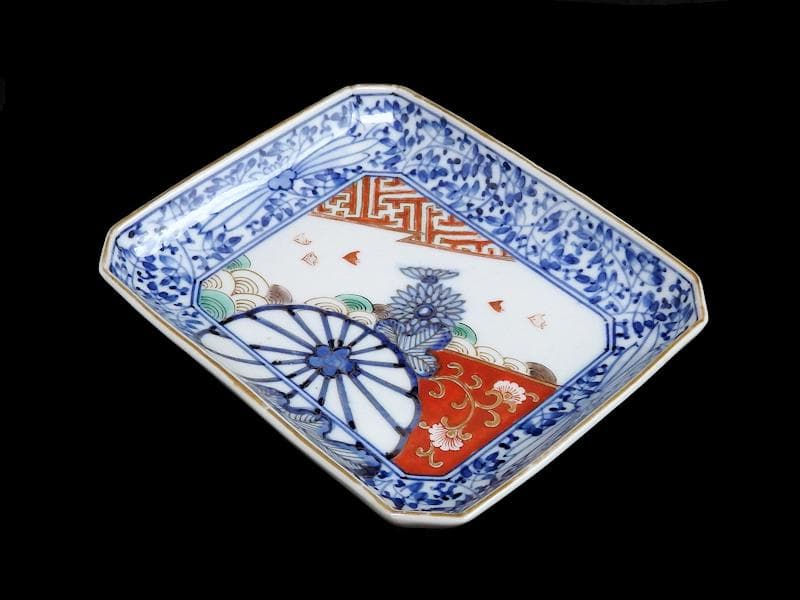 大聖寺伊万里　染錦　波千鳥に菊　花唐草の図　長皿　B288AS-CRn