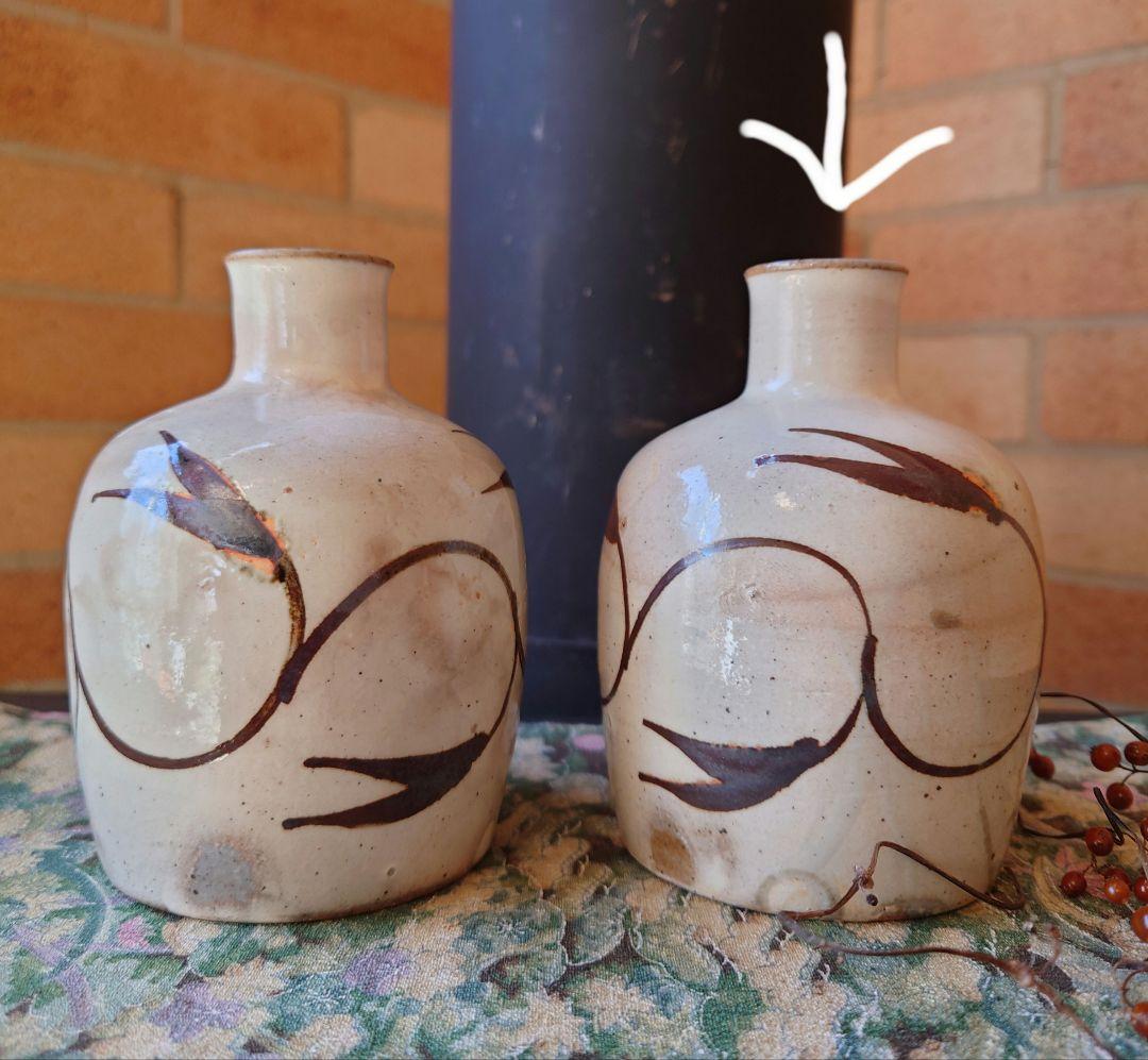 人間国宝　第十二代中里太郎右衛門　無庵　絵唐津鉄絵　砧二合徳利　窯傷　箱無