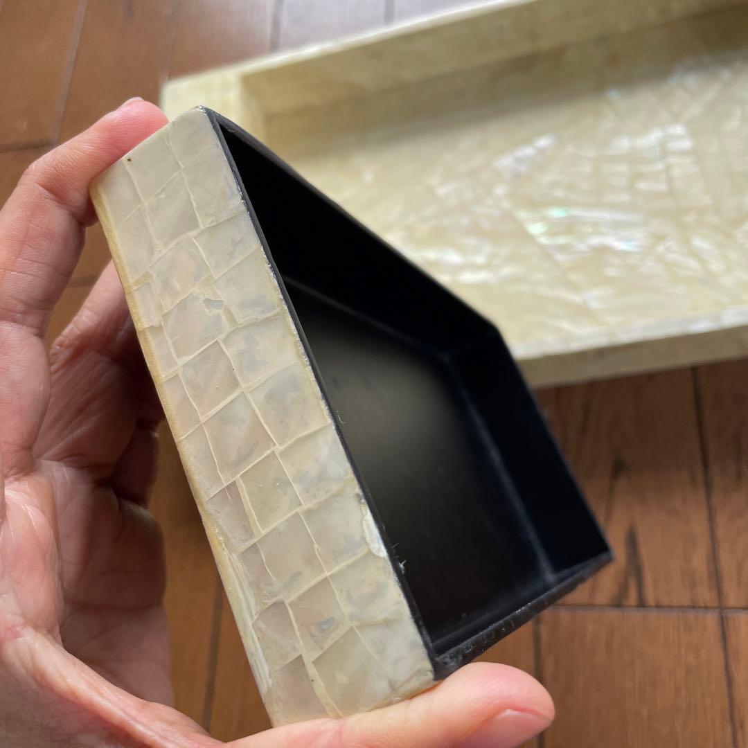 ベトナム製・シェルのお盆と小物入れのセット・USED・未使用品