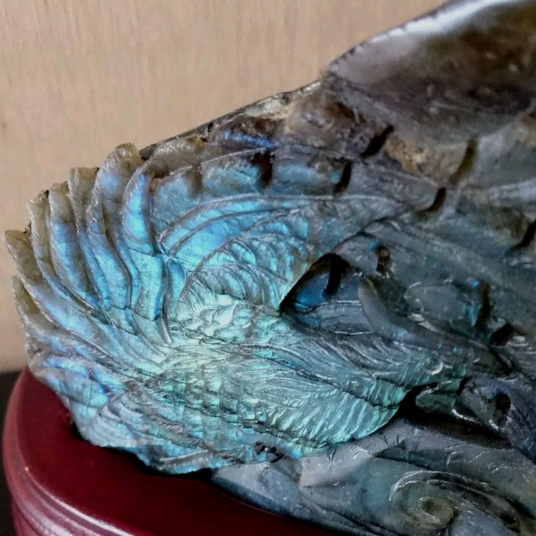 鳳凰 手彫り ラブラドライト 天然石 パワーストーン 石 置物 インテリア