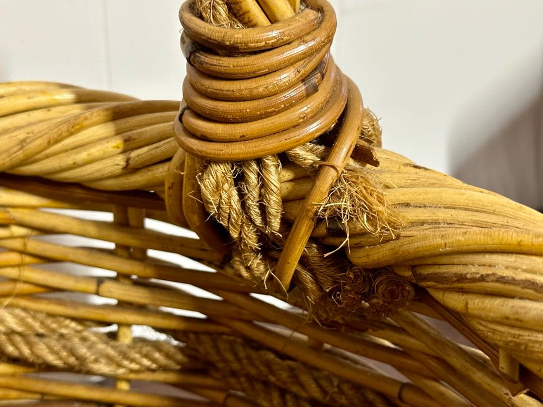 特大 ラタン 持ち手付き籐かご オープンバスケット 籠 インテリア 収納 レア！