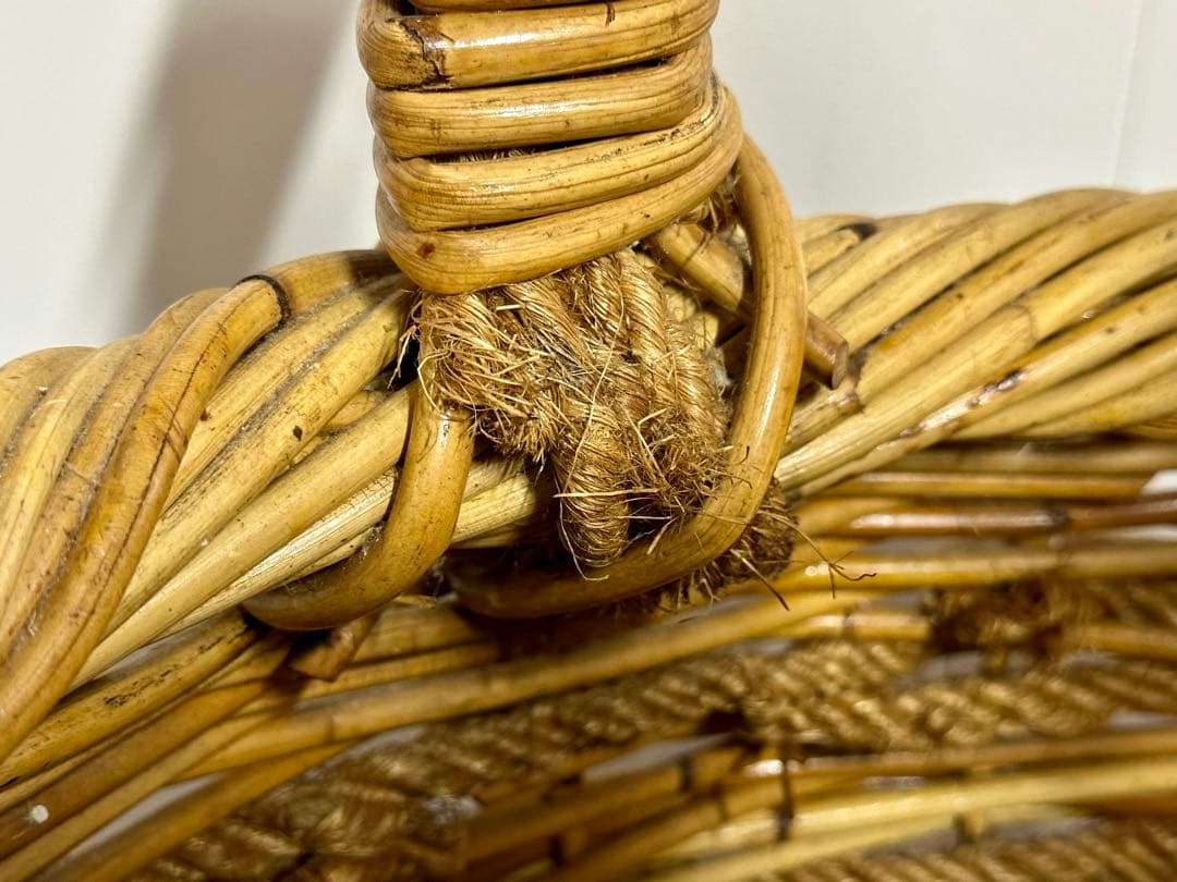 特大 ラタン 持ち手付き籐かご オープンバスケット 籠 インテリア 収納 レア！