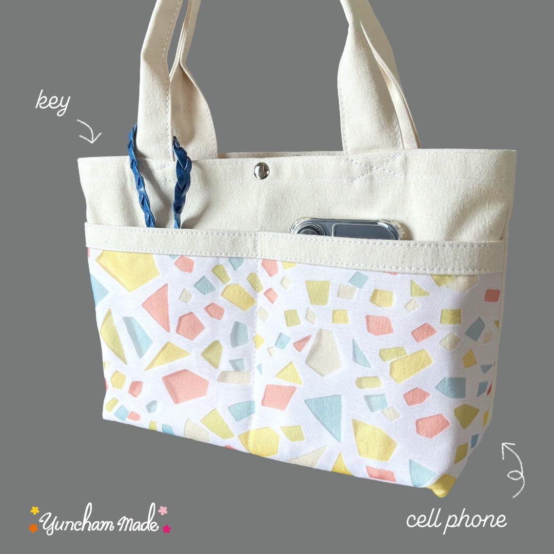 《頒布ハンドバッグ》　生成り　透け感　ステンドグラス風