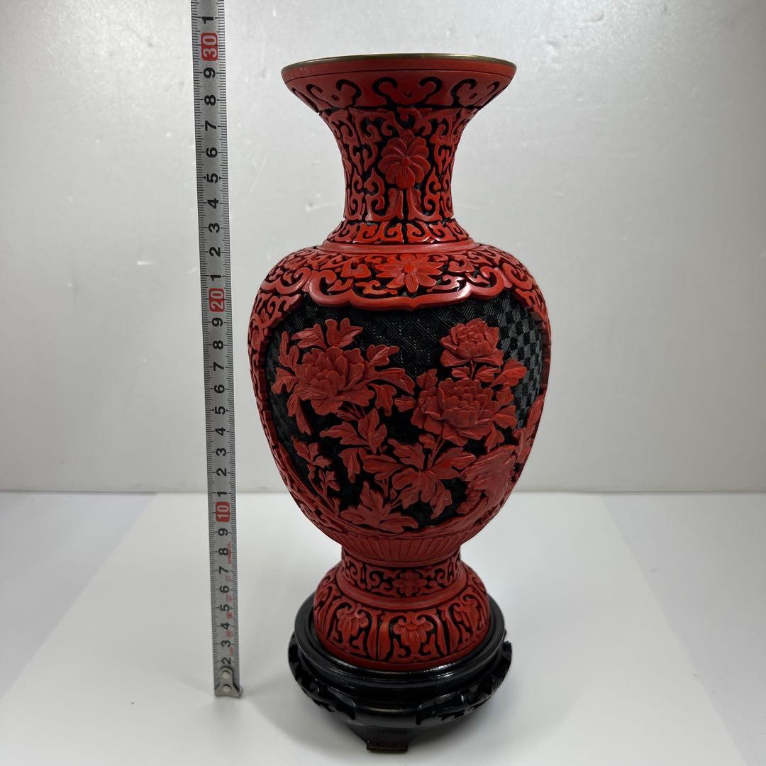 中国美術　堆朱　大花瓶　高さ29.3㎝(台込) トヒサ　東な7-0803⭐︎2F