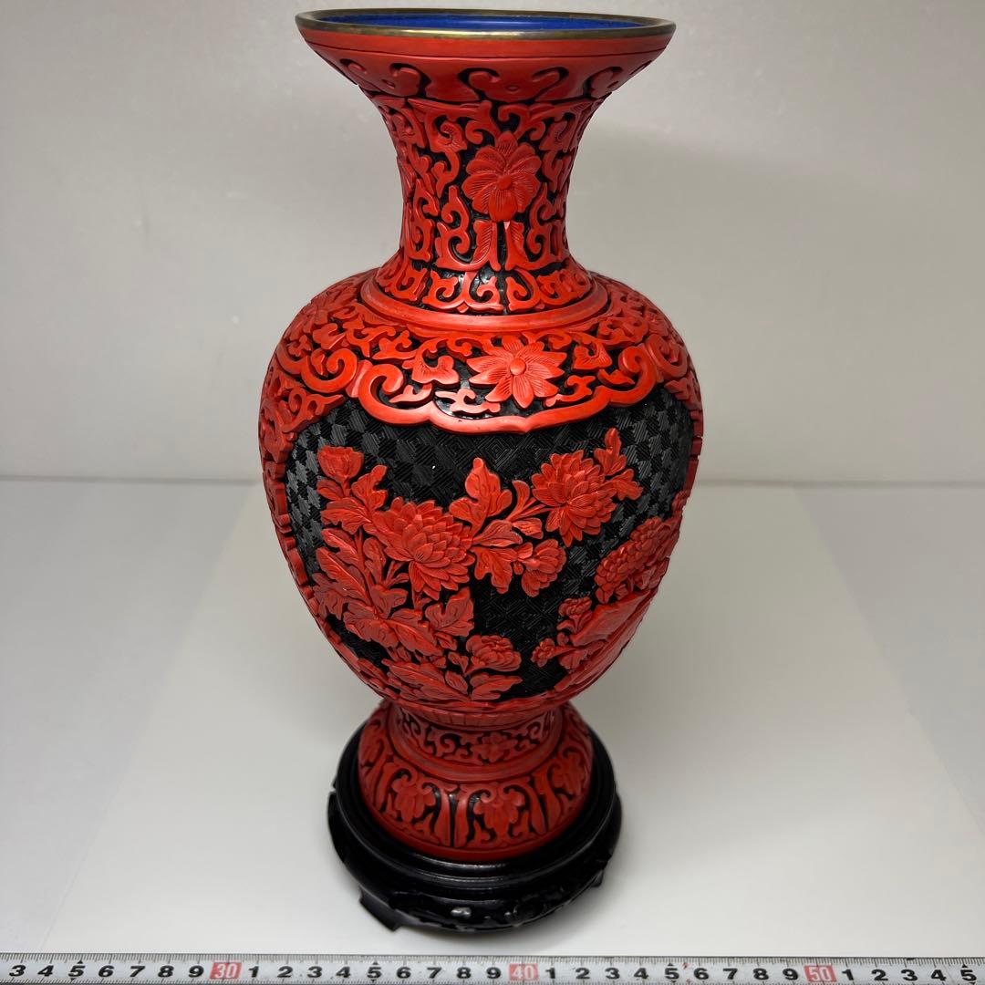 中国美術　堆朱　大花瓶　高さ29.3㎝(台込) トヒサ　東な7-0803⭐︎2F
