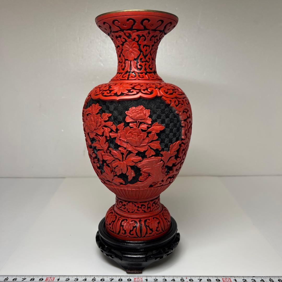 中国美術　堆朱　大花瓶　高さ29.3㎝(台込) トヒサ　東な7-0803⭐︎2F