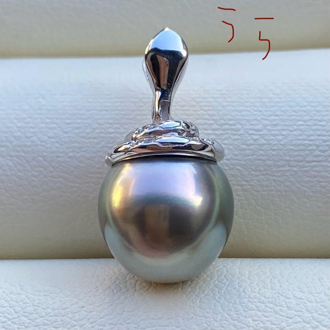 本真珠　南洋黒蝶真珠ネックレストップ　12.5*11.2mmグリーンPT1006