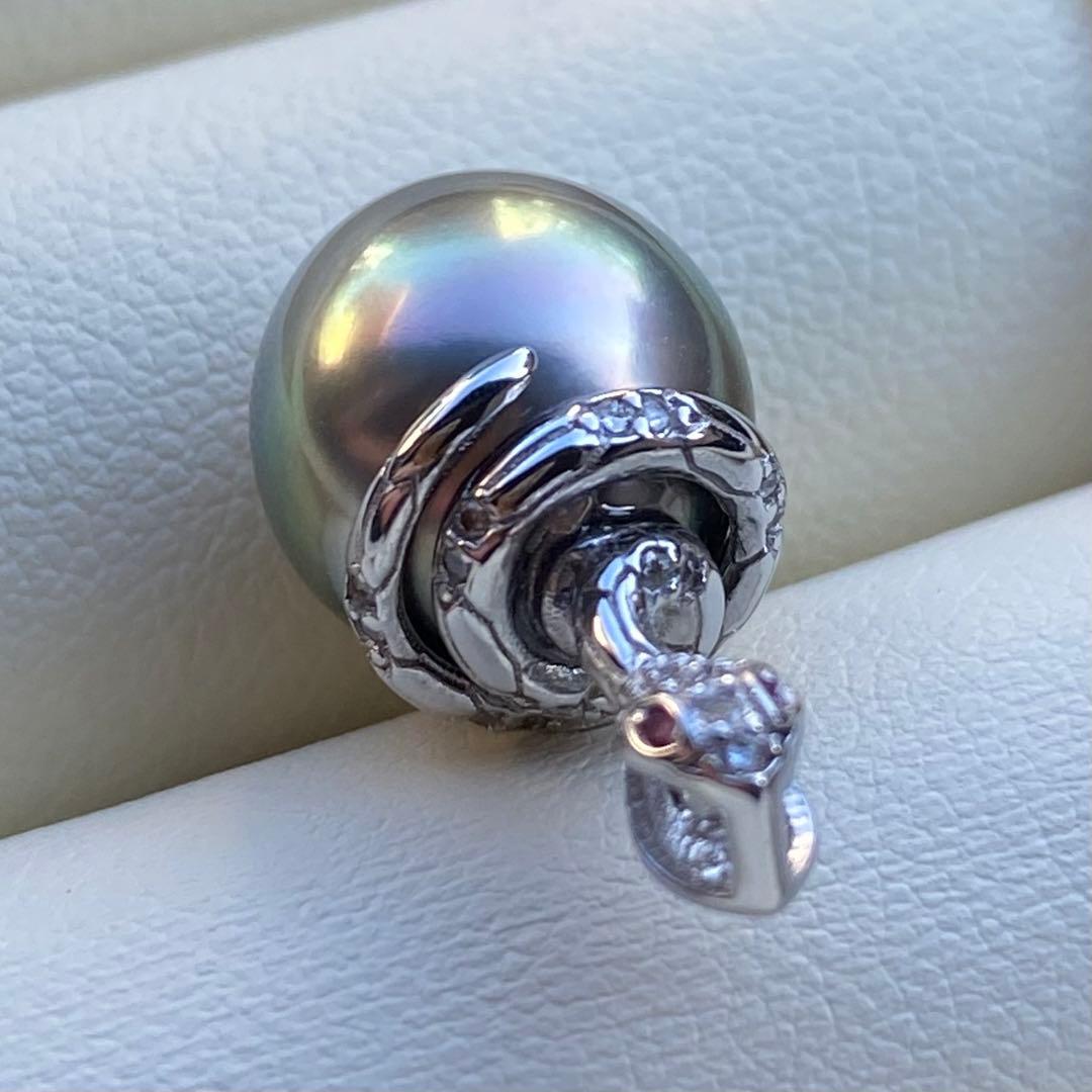 本真珠　南洋黒蝶真珠ネックレストップ　12.5*11.2mmグリーンPT1006