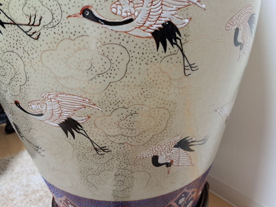 【直接お渡し】絢爛豪華 花口壺 57羽鶴絵 大型142㎝