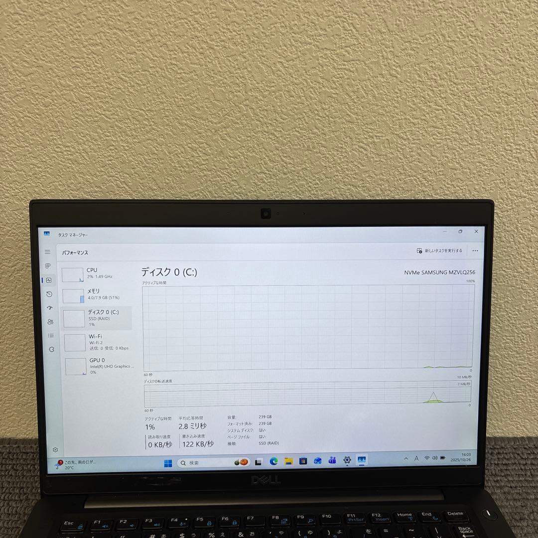DELL latitude 7390 i5-8250U メモリ8GB タッチ