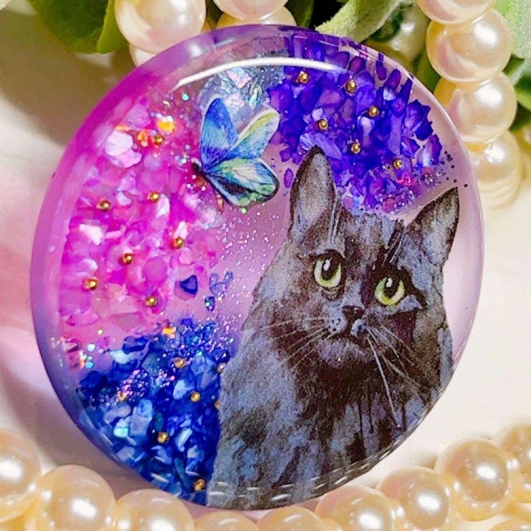 ひなた♡様お取置きレジンヘアゴム シェル紫陽花 黒猫ちゃん 蝶々No.1014