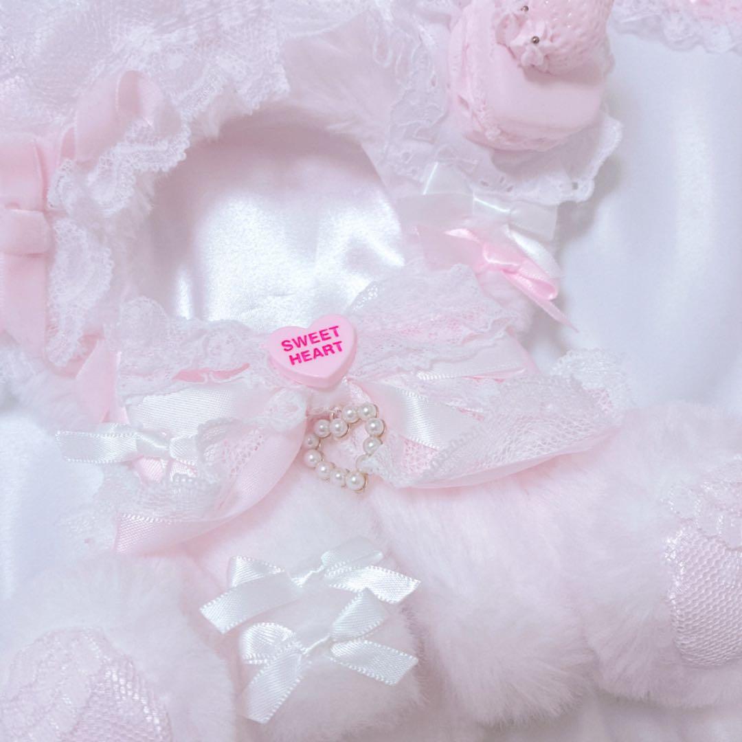 【ピンクマカロンちゃん】おすわりぬい服 15cm 【バッグチャーム付き】