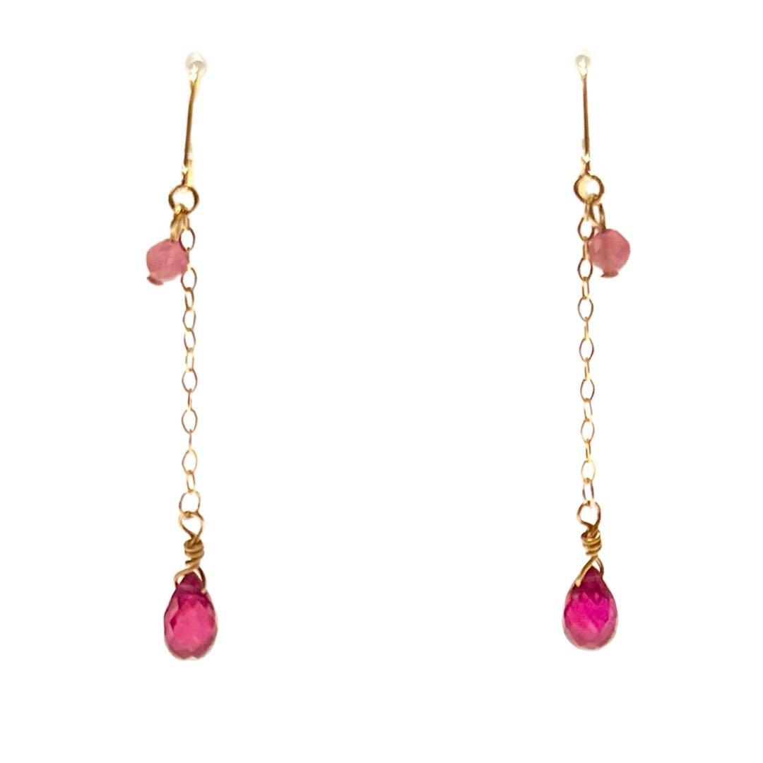 【Rtav】特価 K18 AAA ルビー・ピンクトルマリン CHフックピアス