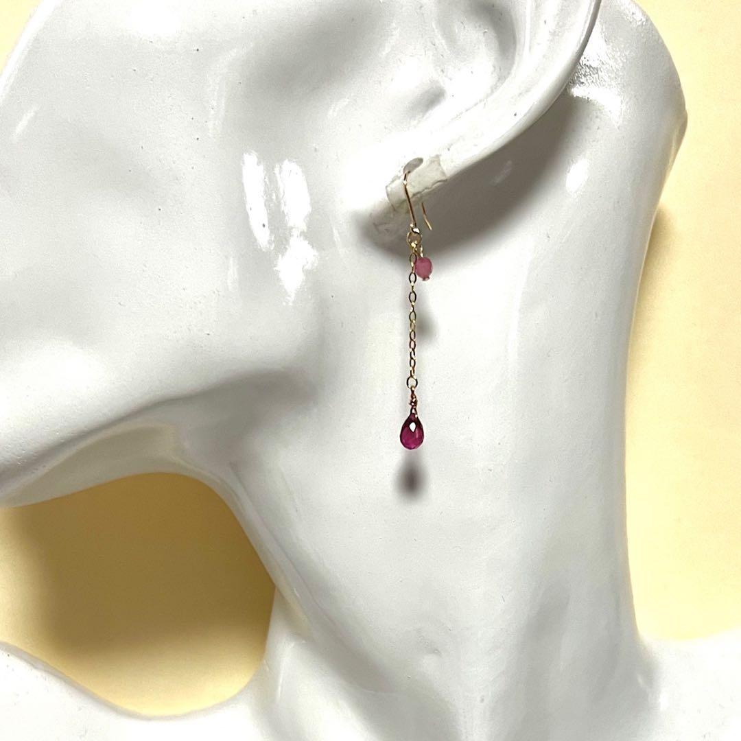 【Rtav】特価 K18 AAA ルビー・ピンクトルマリン CHフックピアス