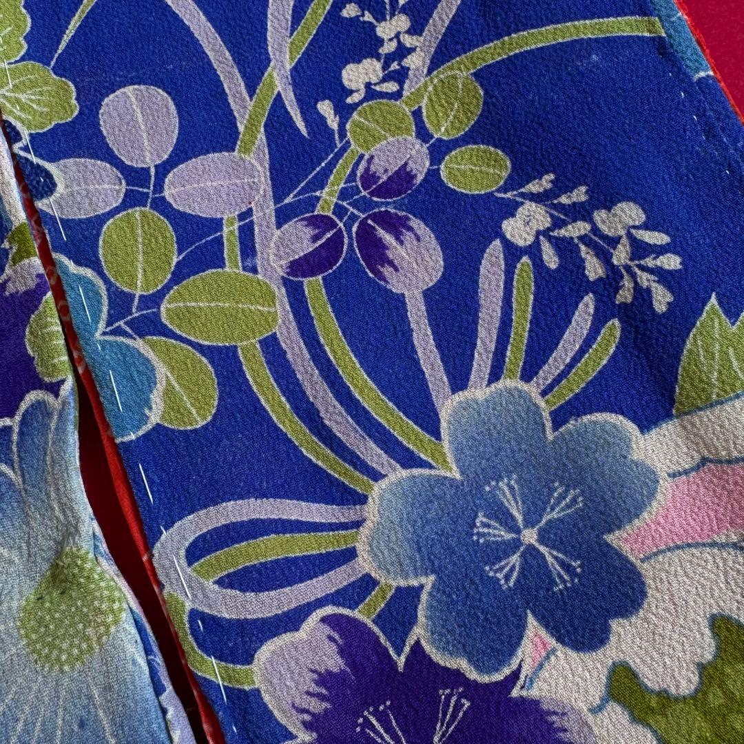 市松人形 13号(47cm)サイズの着物　比翼仕立て　青深緑　撫子桜芍薬　す