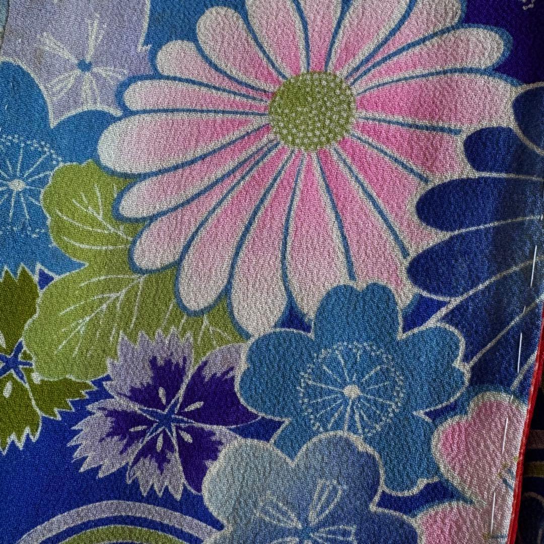 市松人形 13号(47cm)サイズの着物　比翼仕立て　青深緑　撫子桜芍薬　す