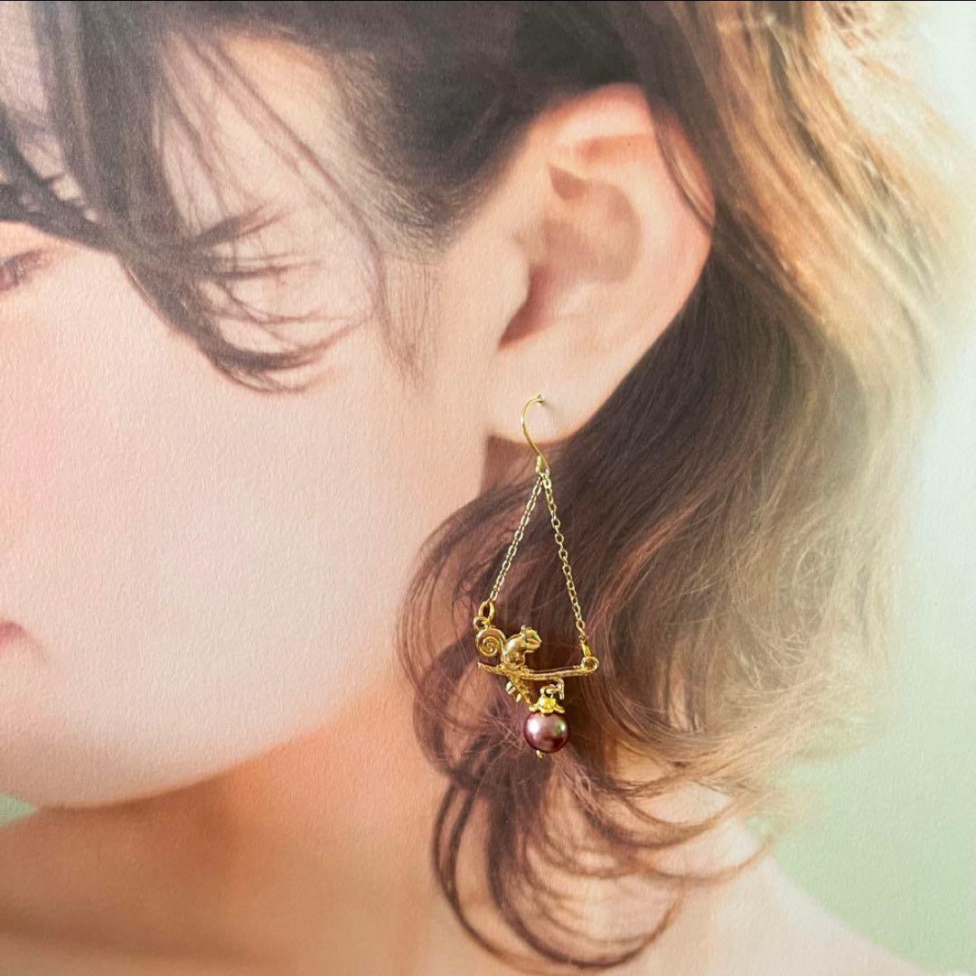 再販☆❤️ どんぐり　リス　秋　チェーン　ピアス　イヤリング　ハンドメイド