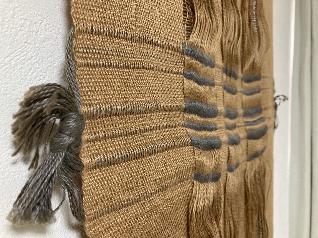 草木染め タペストリー 機織り ヤシャブシ 壁掛け フリンジ 掛物 麻 手染め