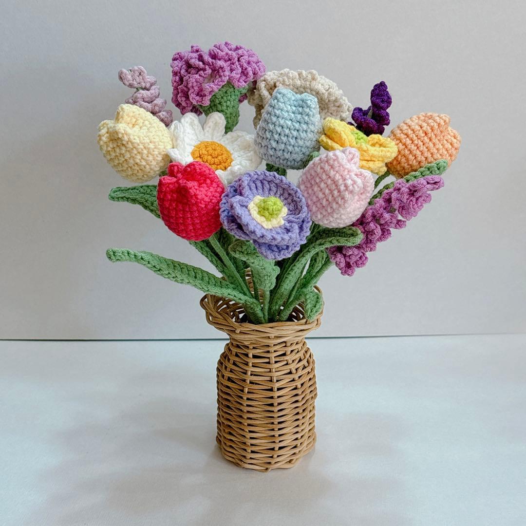 枯れない花束 プレゼント 誕生日 あみぐるみ かぎ編み 毛糸の花