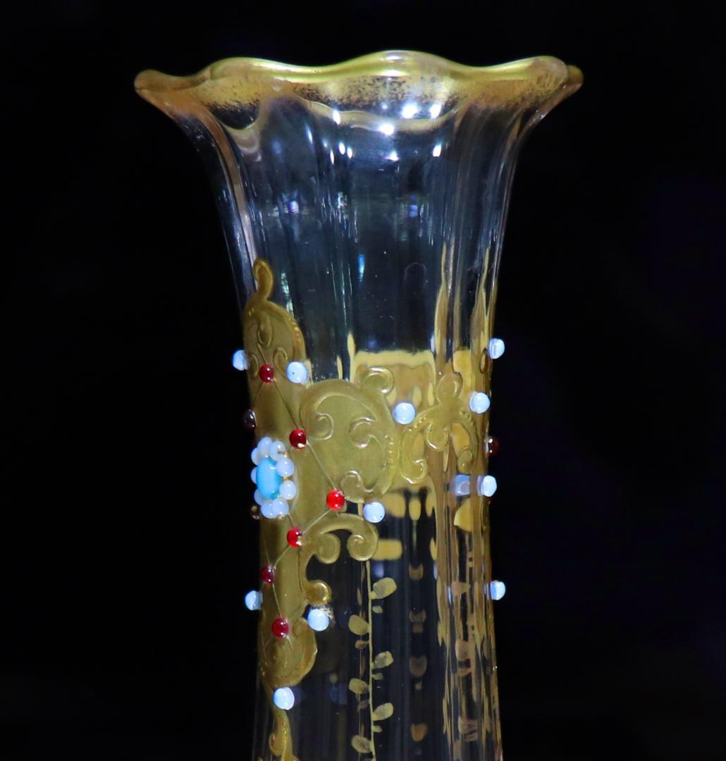 オールド・バカラ 1880年頃珍品 24金彩装飾エナメル彩ビジュー花瓶 ゴールド