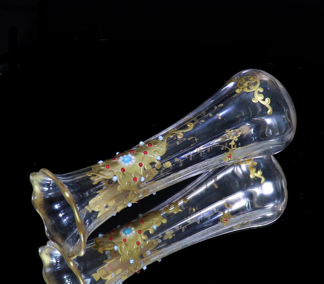 オールド・バカラ 1880年頃珍品 24金彩装飾エナメル彩ビジュー花瓶 ゴールド