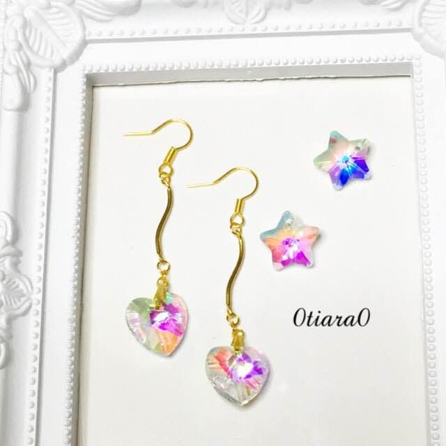 クリスタルハート星ピアス