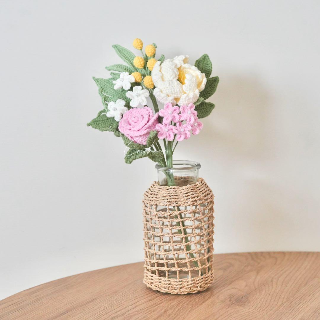 ミモザ　枯れない花　ニットフラワー　スワッグ　花束　フラワーギフト　プレゼント