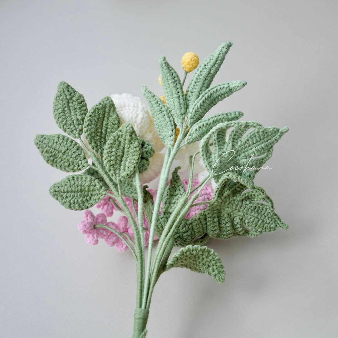 ミモザ　枯れない花　ニットフラワー　スワッグ　花束　フラワーギフト　プレゼント