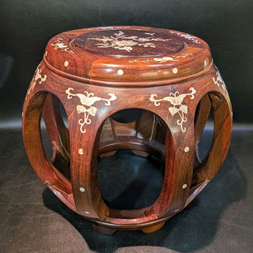 さ*る様 螺鈿 細工 唐木 花梨 花台 丸椅子 スツール 高級家具 中国美術 李