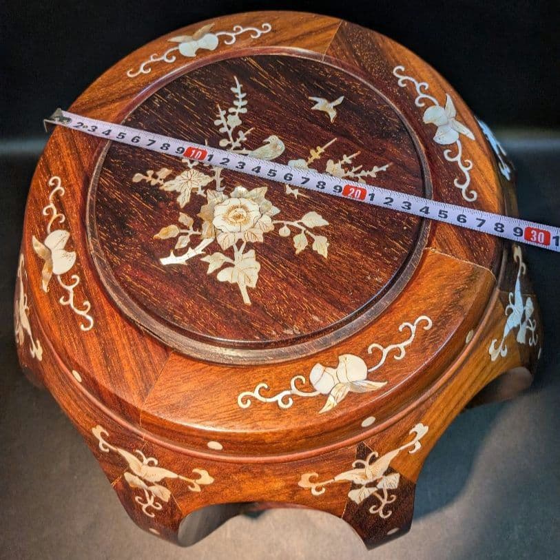 さ*る様 螺鈿 細工 唐木 花梨 花台 丸椅子 スツール 高級家具 中国美術 李