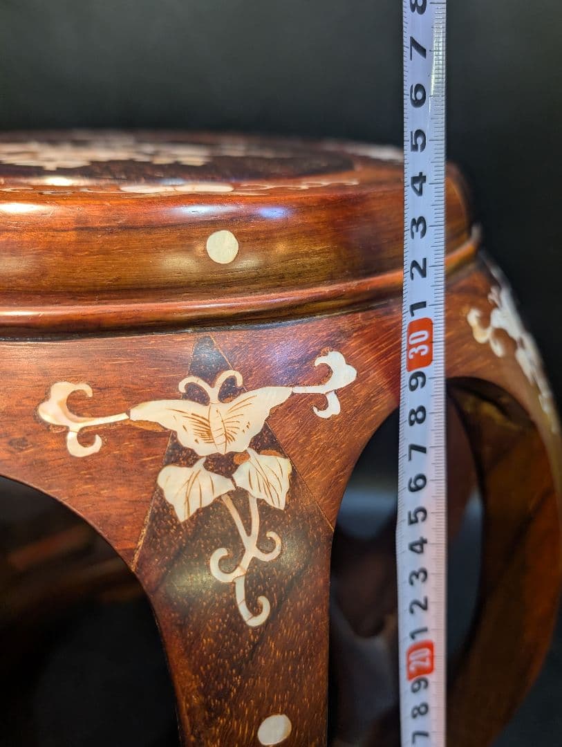 さ*る様 螺鈿 細工 唐木 花梨 花台 丸椅子 スツール 高級家具 中国美術 李