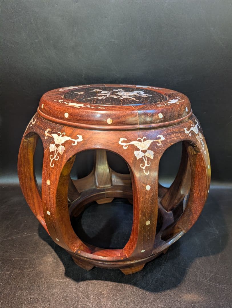 さ*る様 螺鈿 細工 唐木 花梨 花台 丸椅子 スツール 高級家具 中国美術 李